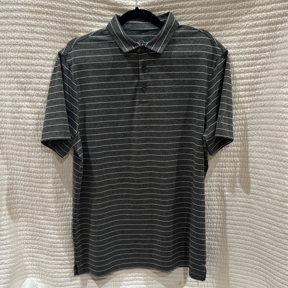 ! EUC Champion Mens Gray Polo Shirt with Stripes Size Large !
